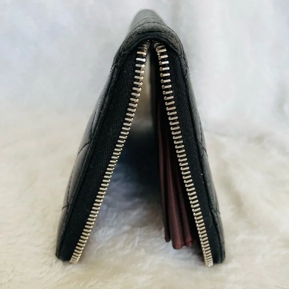 CHANEL Black Lambskin Quilted Leather  Zip around Wallet - Picture 9 of 16